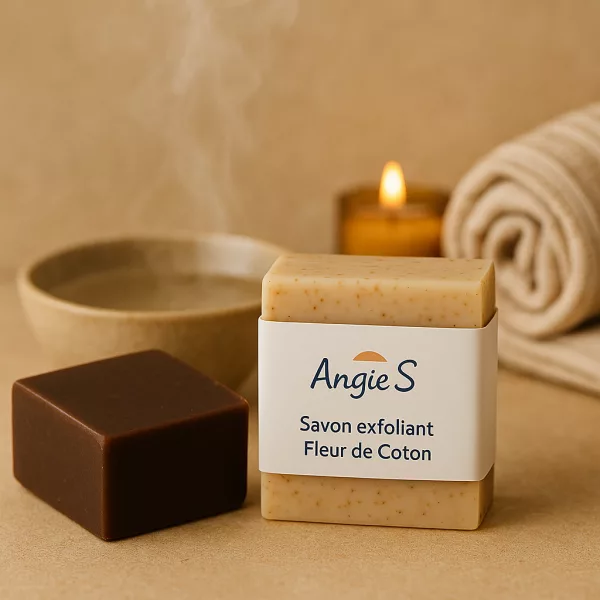 Coffret Hammam Sensuel Angie.S composé d'un savon noir et d'un savon exfoliant, inspiré du rituel oriental